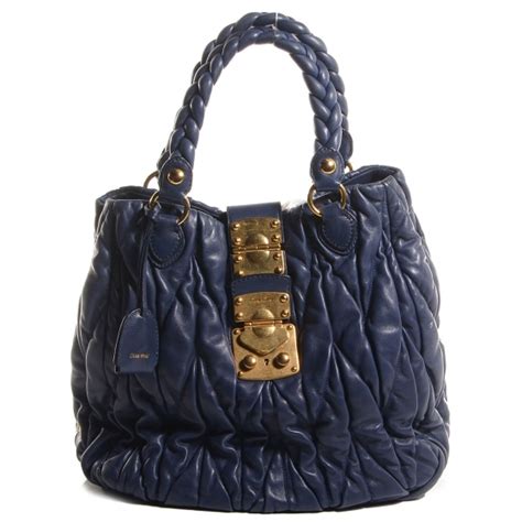 MIU MIU Leather Matelasse Tote Bleuette 86617 